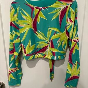 Old Navy Teal and Red Tropical Blouse